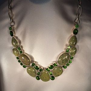 Green Moss Jasper & Peridot Bib Necklace in .925ss